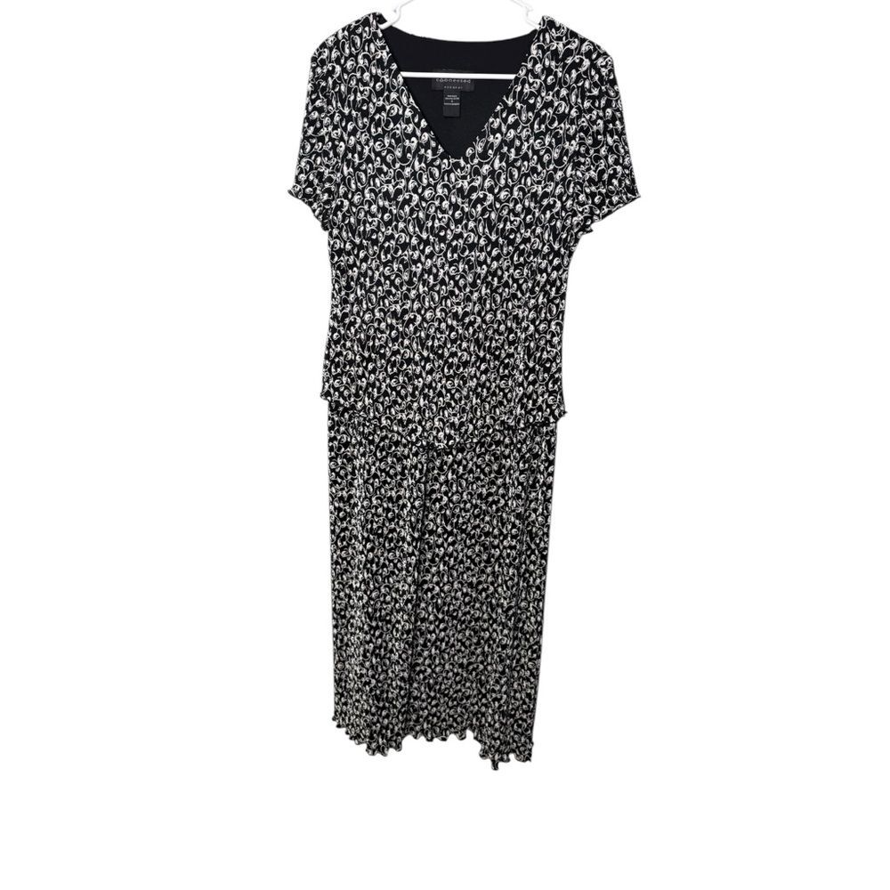 Connected Apparel Black & White Floral Midi Dress Size 14